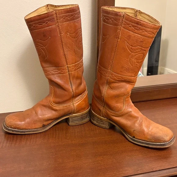 Vintage Sears Leather Cowboy Boots Men’s 11D Brown Western Made in USA - Picture 3 of 7